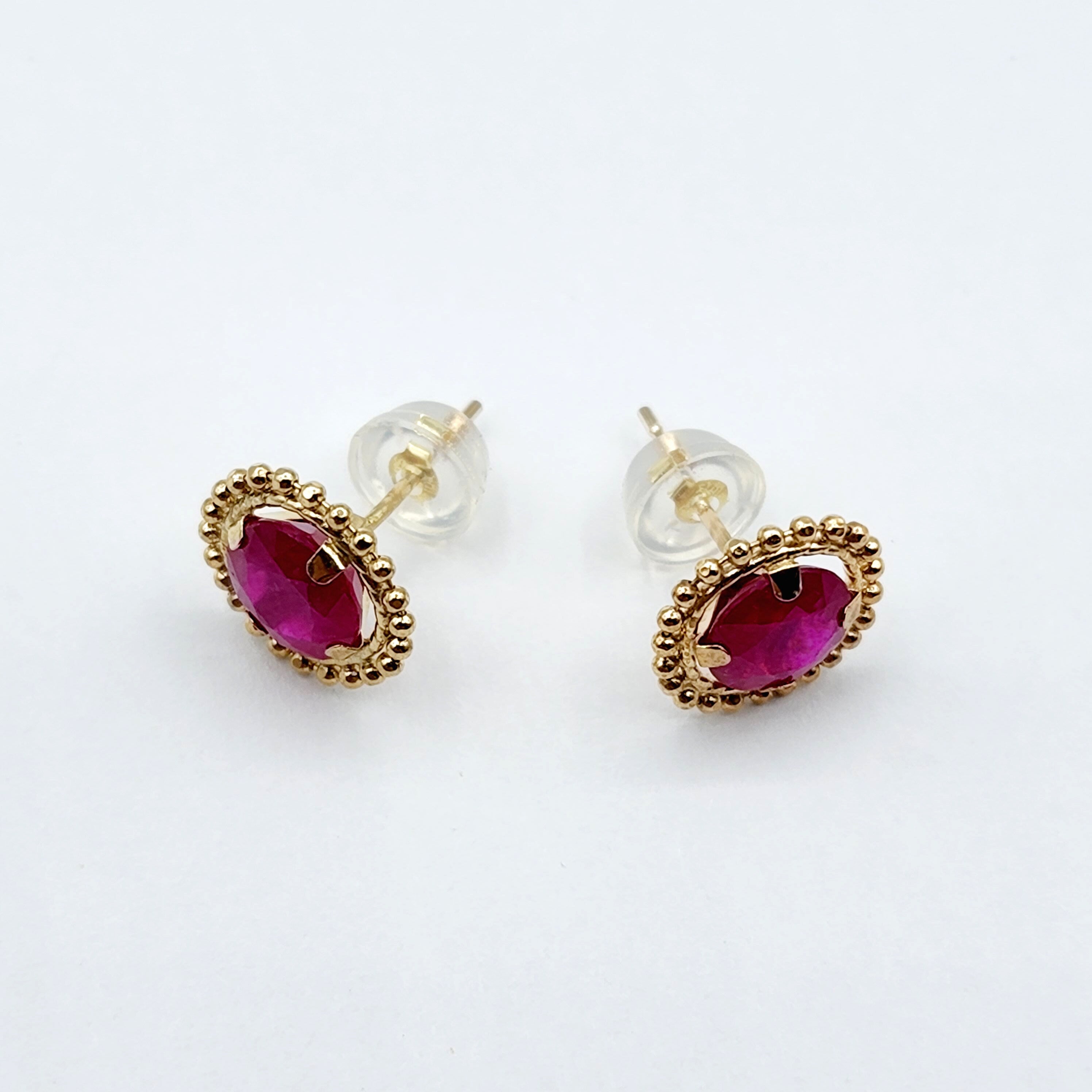 Gold Ruby Earrings, 10K Yellow Gold Milgrain Ruby 6x6mm Stud Earrings, Ruby Earrings, July Birthstone Birthday Gift for Her Women
