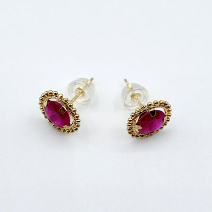 Gold Ruby Earrings, 10K Yellow Gold Milgrain Ruby 6x6mm Stud Earrings, Ruby Earrings, July Birthstone Birthday Gift for Her Women