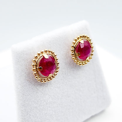 Gold Ruby Earrings, 10K Yellow Gold Milgrain Ruby 6x6mm Stud Earrings, Ruby Earrings, July Birthstone Birthday Gift for Her Women