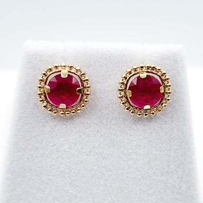 Gold Ruby Earrings, 10K Yellow Gold Milgrain Ruby 6x6mm Stud Earrings, Ruby Earrings, July Birthstone Birthday Gift for Her Women