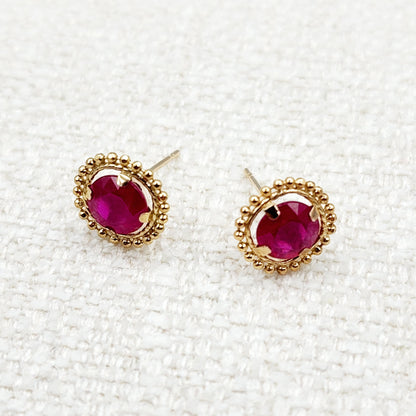Gold Ruby Earrings, 10K Yellow Gold Milgrain Ruby 6x6mm Stud Earrings, Ruby Earrings, July Birthstone Birthday Gift for Her Women