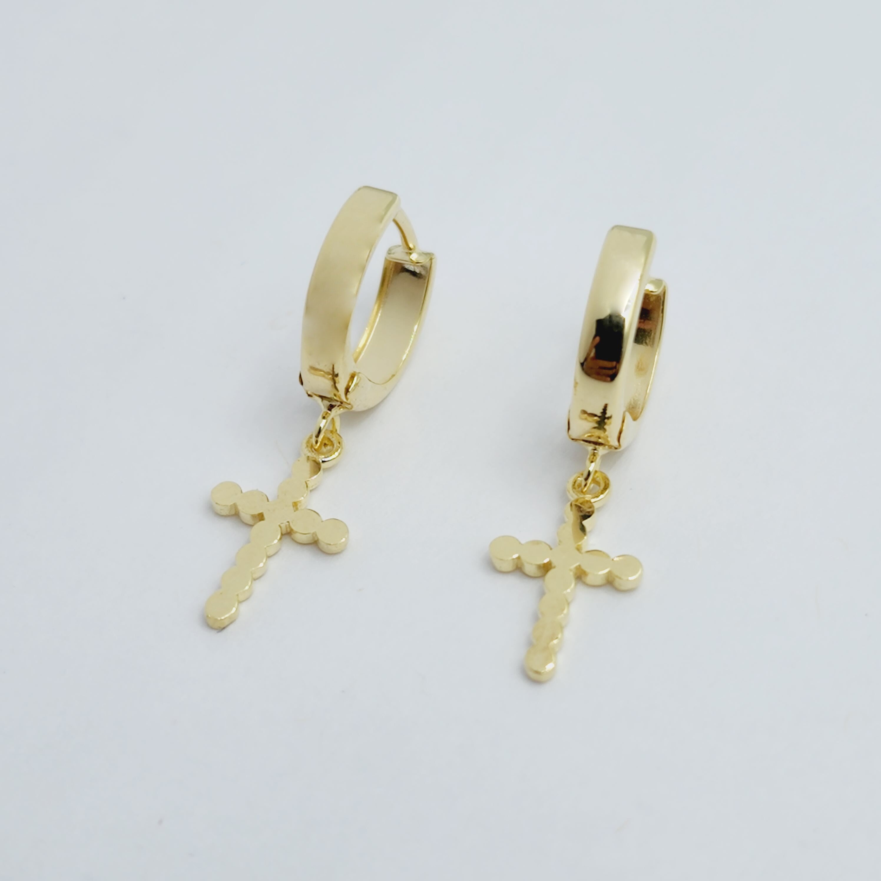 Gold Cross Charm Dangle Earrings | 10K Gold Cross Hoop Earrings | Small Gold Earrings for her | Gift for her | Dangle Earrings for Women