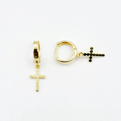 Gold Cross Charm Dangle Earrings | 10K Gold Cross Hoop Earrings | Small Gold Earrings for her | Gift for her | Dangle Earrings for Women