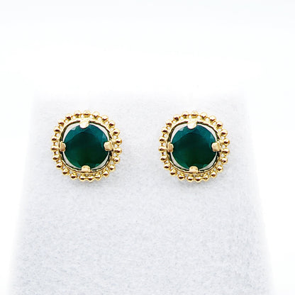 Gold Green Diopside Earrings, 10K Yellow Gold Milgrain Green Diopside 6x6mm Stud Earrings, Green Gemstone Earrings, Natural Beauty Jewelry