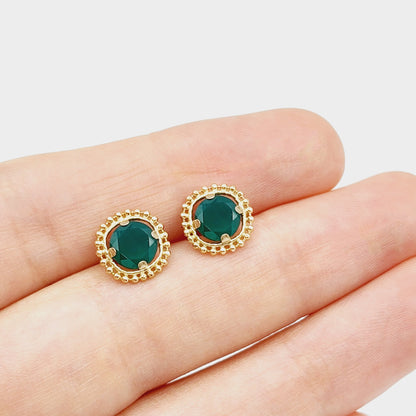 Gold Green Diopside Earrings, 10K Yellow Gold Milgrain Green Diopside 6x6mm Stud Earrings, Green Gemstone Earrings, Natural Beauty Jewelry
