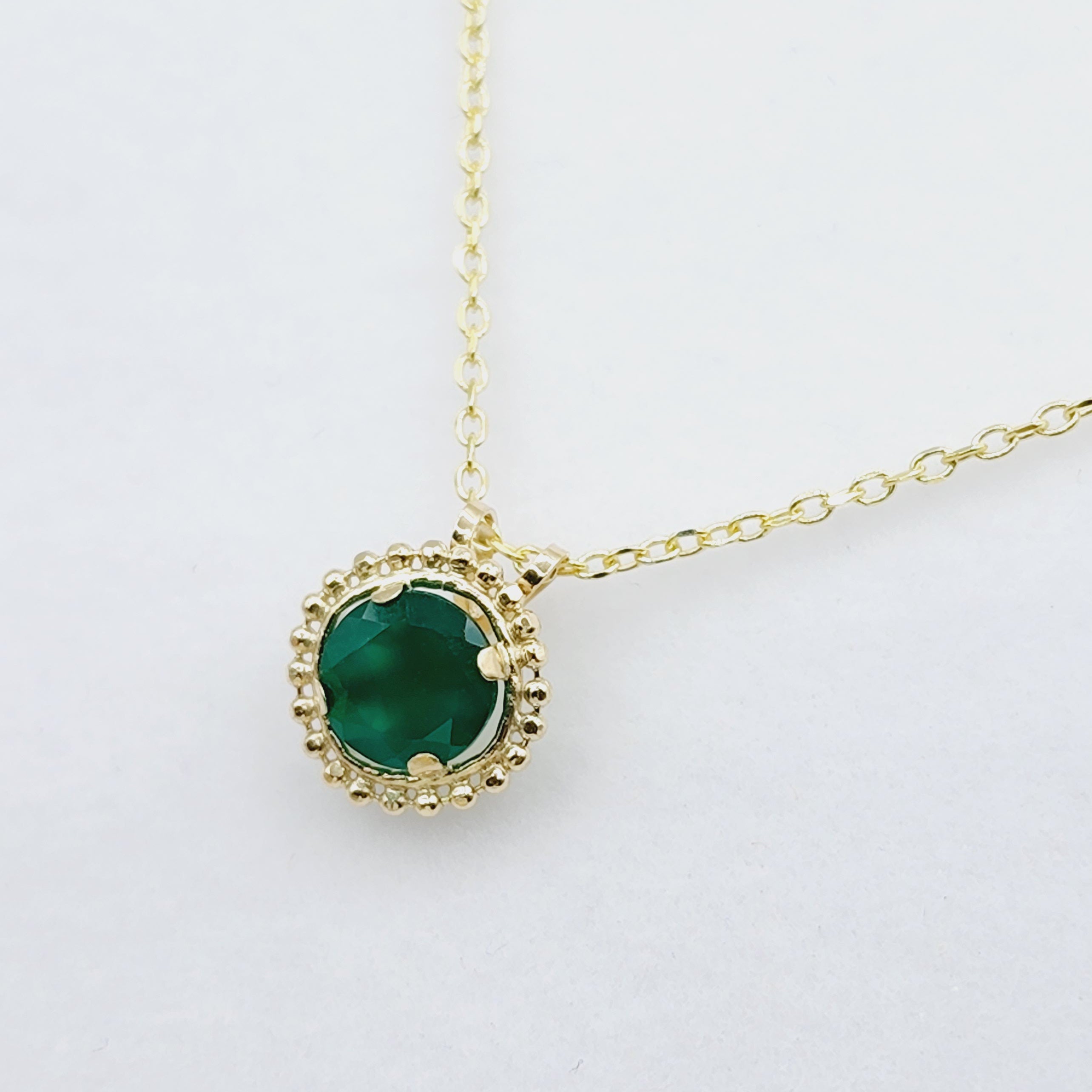 Gold Green Diopside Pendant | 10K Yellow Gold Milgrain Genuine Green Diopside 6x6mm Pendant | Green Diopside Necklace for Women
