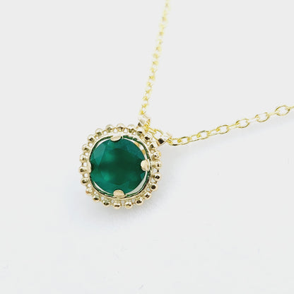 Gold Green Diopside Pendant | 10K Yellow Gold Milgrain Genuine Green Diopside 6x6mm Pendant | Green Diopside Necklace for Women