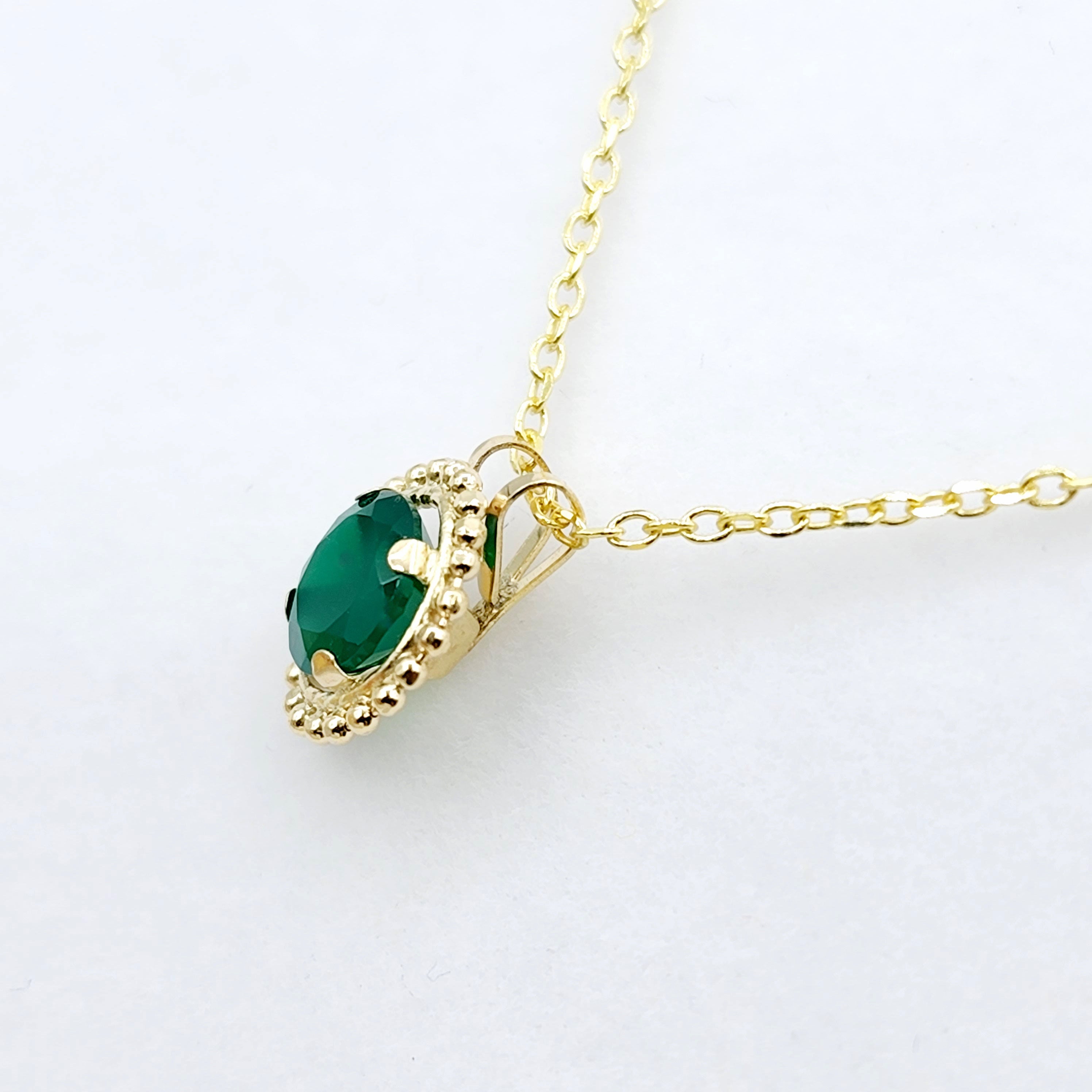 Gold Green Diopside Pendant | 10K Yellow Gold Milgrain Genuine Green Diopside 6x6mm Pendant | Green Diopside Necklace for Women