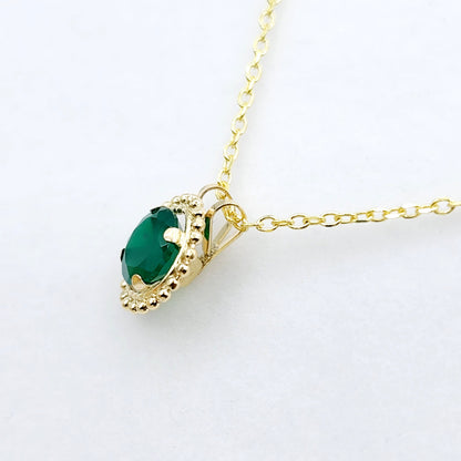 Gold Green Diopside Pendant | 10K Yellow Gold Milgrain Genuine Green Diopside 6x6mm Pendant | Green Diopside Necklace for Women