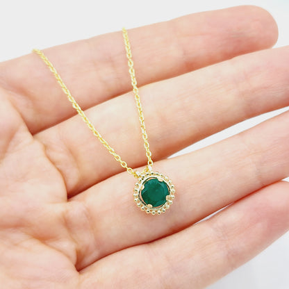 Gold Green Diopside Pendant | 10K Yellow Gold Milgrain Genuine Green Diopside 6x6mm Pendant | Green Diopside Necklace for Women