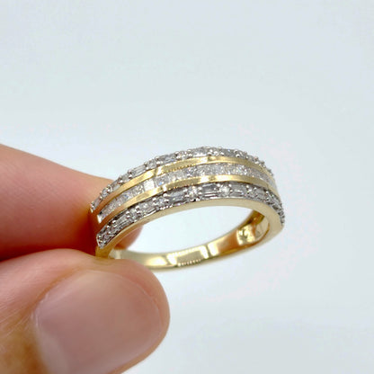 Gold Diamond Rings, 10K Yellow Gold Diamond 0.50ct Ring with Baguettes and Round Diamonds , Wedding Engagement Ring, Ring For Women