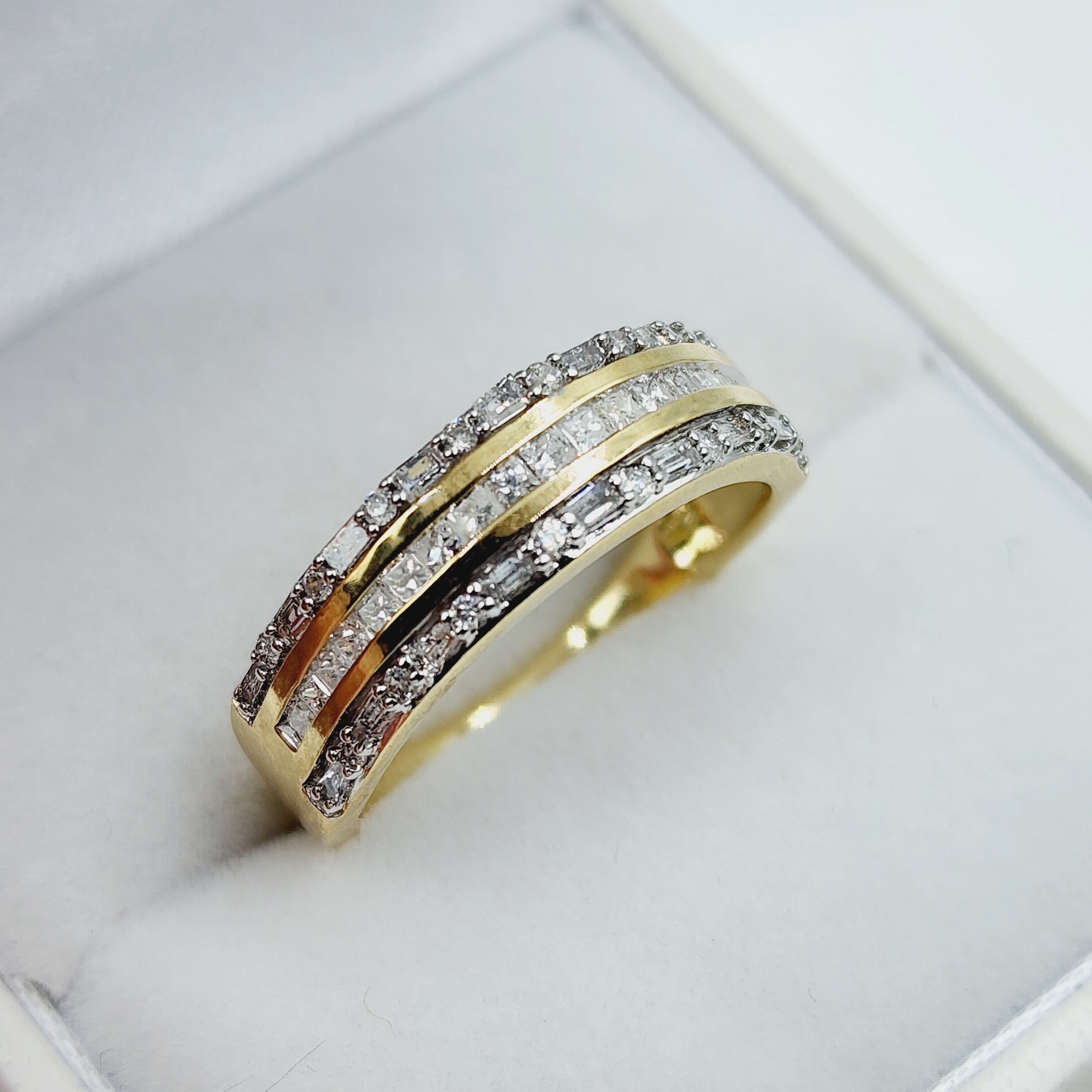 Gold Diamond Rings, 10K Yellow Gold Diamond 0.50ct Ring with Baguettes and Round Diamonds , Wedding Engagement Ring, Ring For Women
