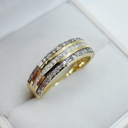 Gold Diamond Rings, 10K Yellow Gold Diamond 0.50ct Ring with Baguettes and Round Diamonds , Wedding Engagement Ring, Ring For Women