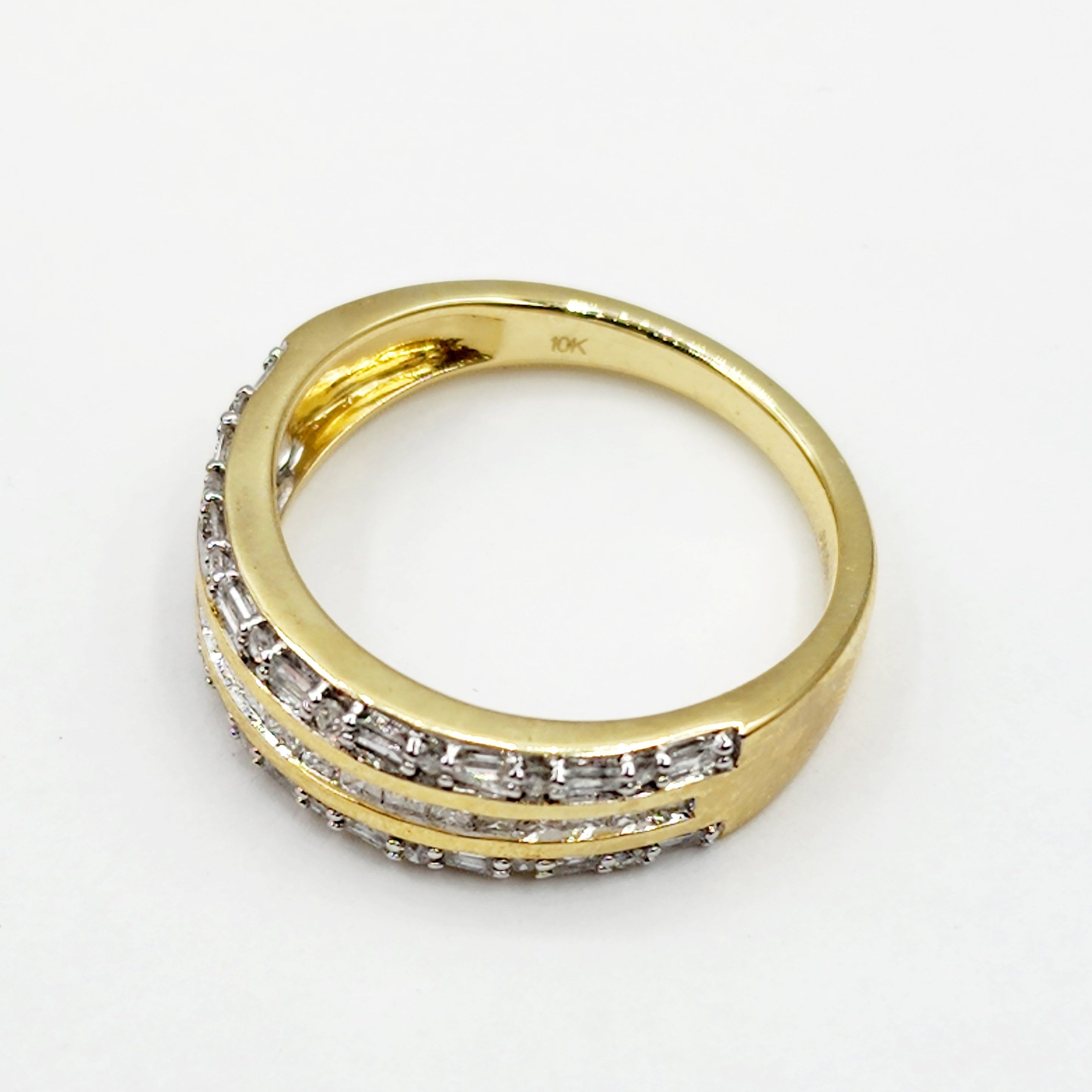 Gold Diamond Rings, 10K Yellow Gold Diamond 0.50ct Ring with Baguettes and Round Diamonds , Wedding Engagement Ring, Ring For Women