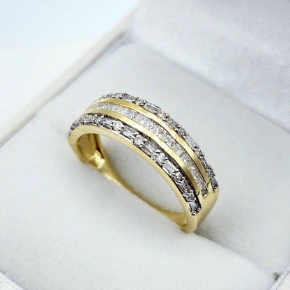 Gold Diamond Rings, 10K Yellow Gold Diamond 0.50ct Ring with Baguettes and Round Diamonds , Wedding Engagement Ring, Ring For Women