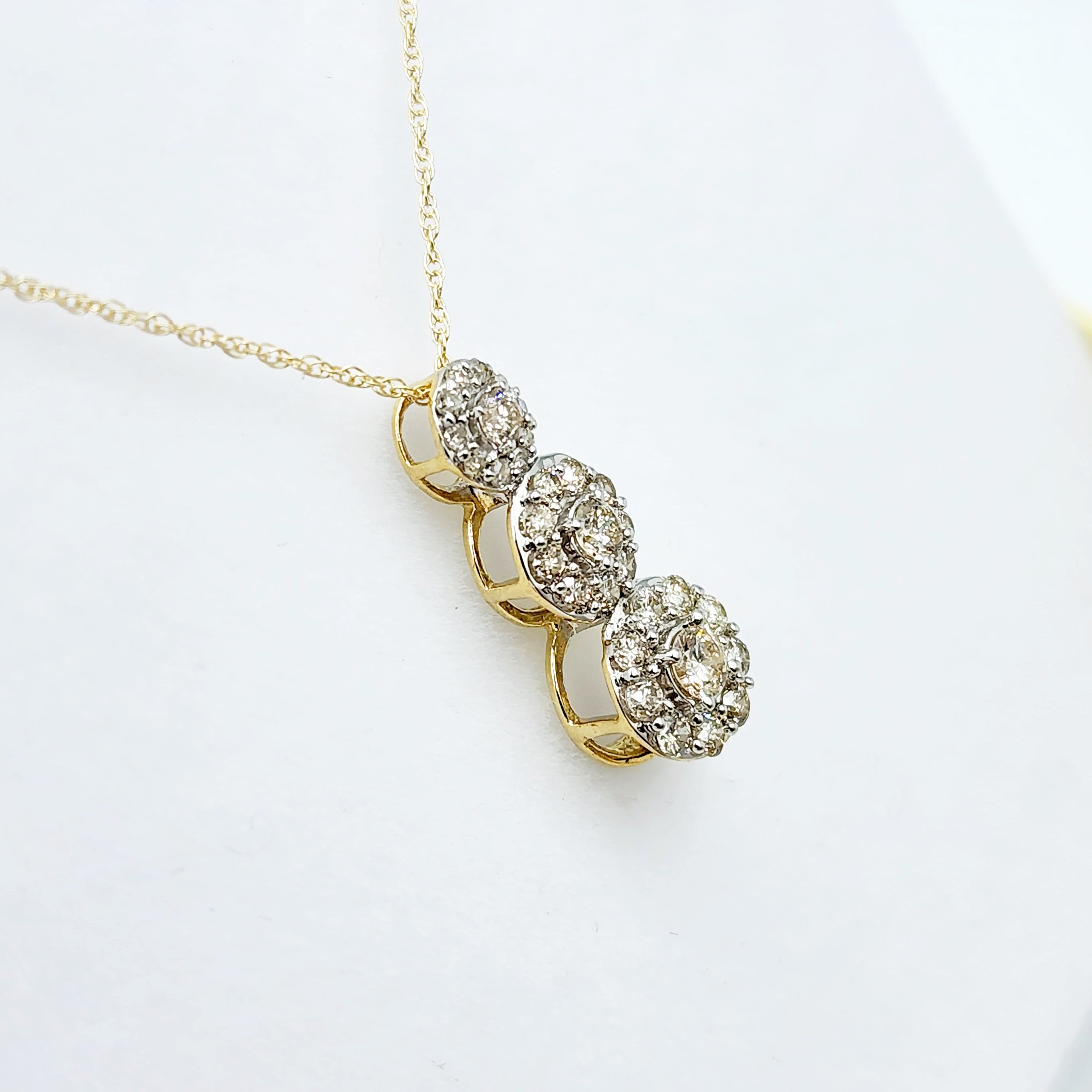 Gold Diamond Necklace | 10K Yellow Gold Diamond 0.50ct Past, Present and Future Pendant, Necklace for Women, Bridal Necklace