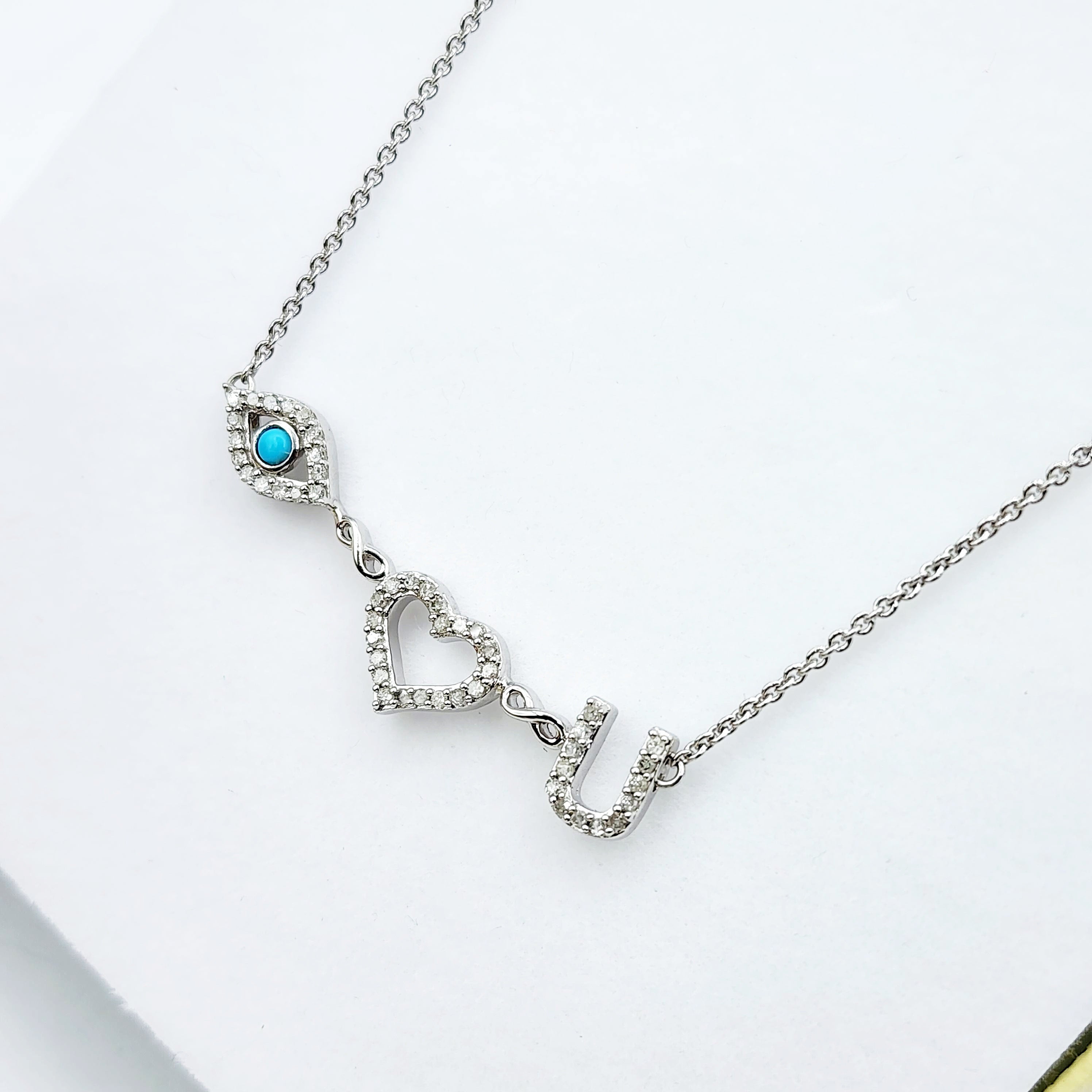 Diamond Necklace I LOVE YOU | 925 Sterling Silver Diamond 0.25ct Necklace | Necklace for Women, Eye Love You Necklace