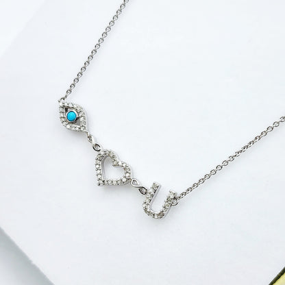 Diamond Necklace I LOVE YOU | 925 Sterling Silver Diamond 0.25ct Necklace | Necklace for Women, Eye Love You Necklace