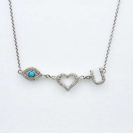 Diamond Necklace I LOVE YOU | 925 Sterling Silver Diamond 0.25ct Necklace | Necklace for Women, Eye Love You Necklace