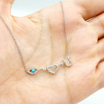 Diamond Necklace I LOVE YOU | 925 Sterling Silver Diamond 0.25ct Necklace | Necklace for Women, Eye Love You Necklace