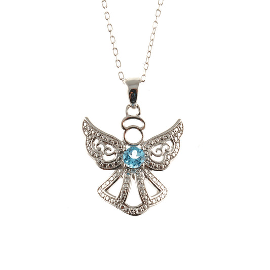 Gemstone Angel Pendant Necklace, Silver Genuine Gemstone Angel Pendant with Chain, Gemstone Necklace, Birthday Gift, Necklace For Women