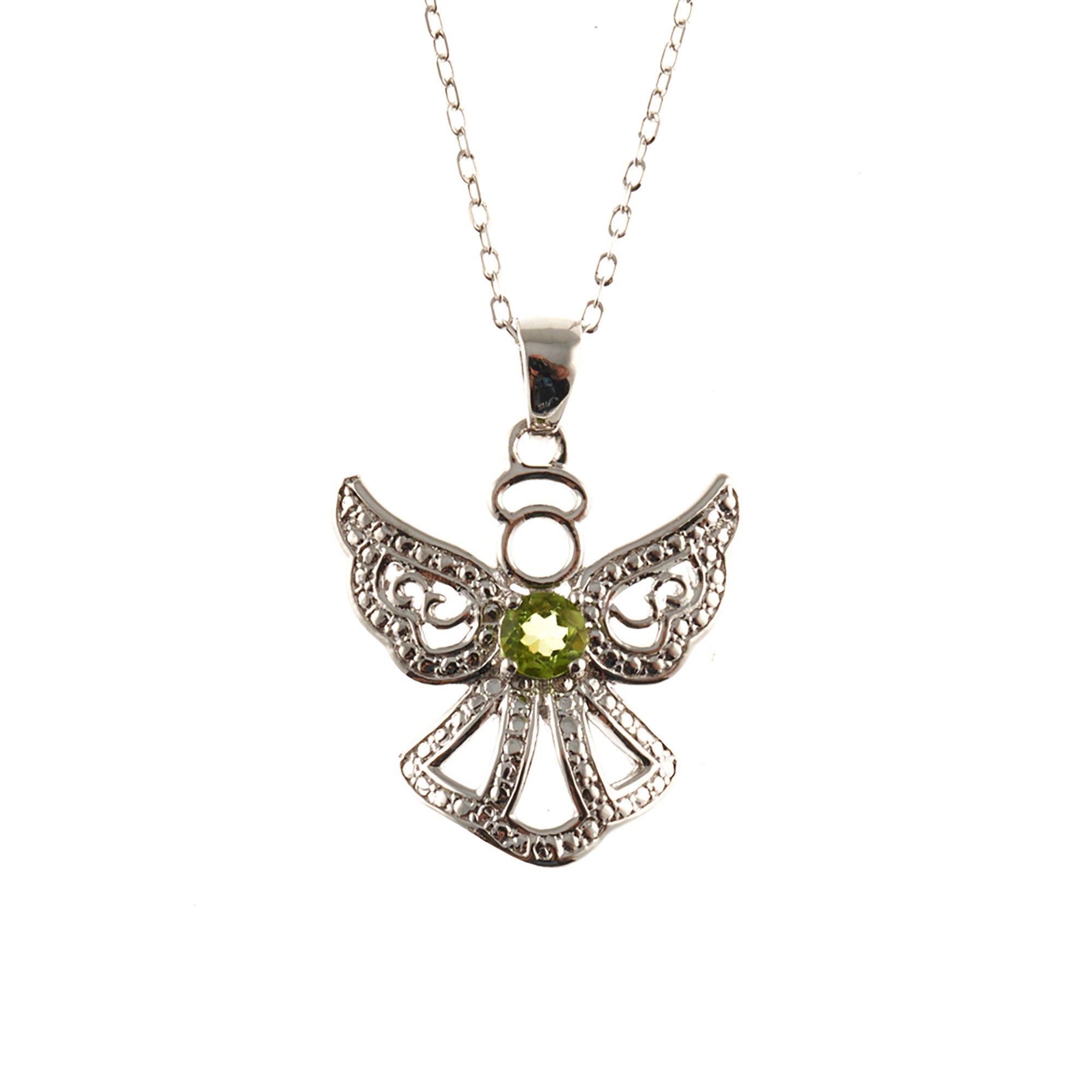 Gemstone Angel Pendant Necklace, Silver Genuine Gemstone Angel Pendant with Chain, Gemstone Necklace, Birthday Gift, Necklace For Women