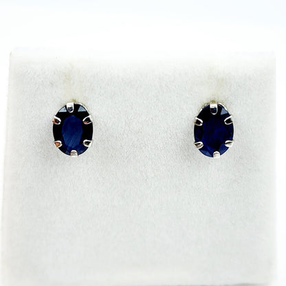 Blue Sapphire Earrings | 10K White Gold Natural Blue Sapphire 7x5mm Stud Earrings