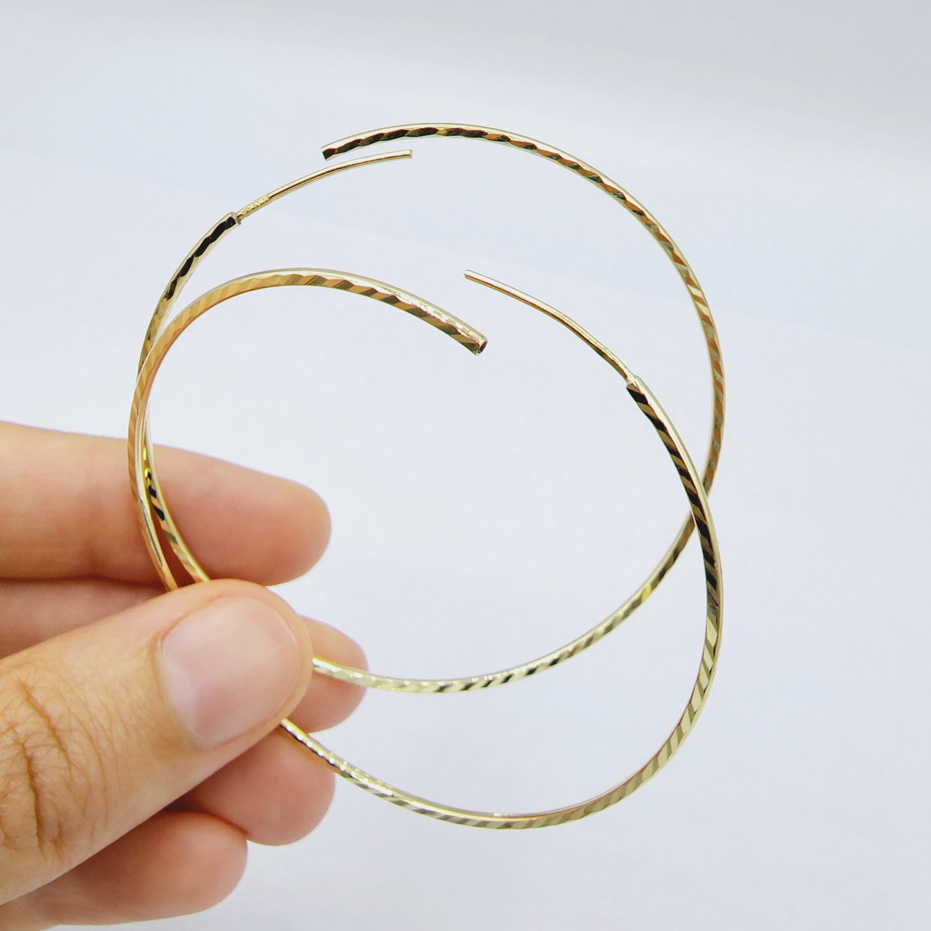 Gold Diamond Cut Big Hoops Earrings For Women, Gold Hoop Earrings,  10K Yellow Gold Circle Earrings , Large Hoop Earrings, Gift For Her