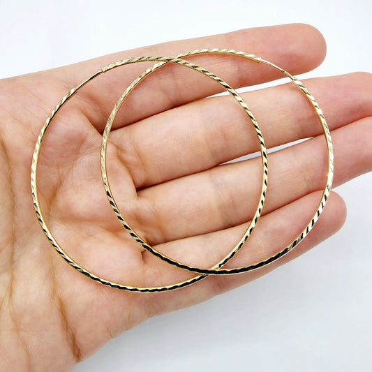 Gold Diamond Cut Big Hoops Earrings For Women, Gold Hoop Earrings,  10K Yellow Gold Circle Earrings , Large Hoop Earrings, Gift For Her