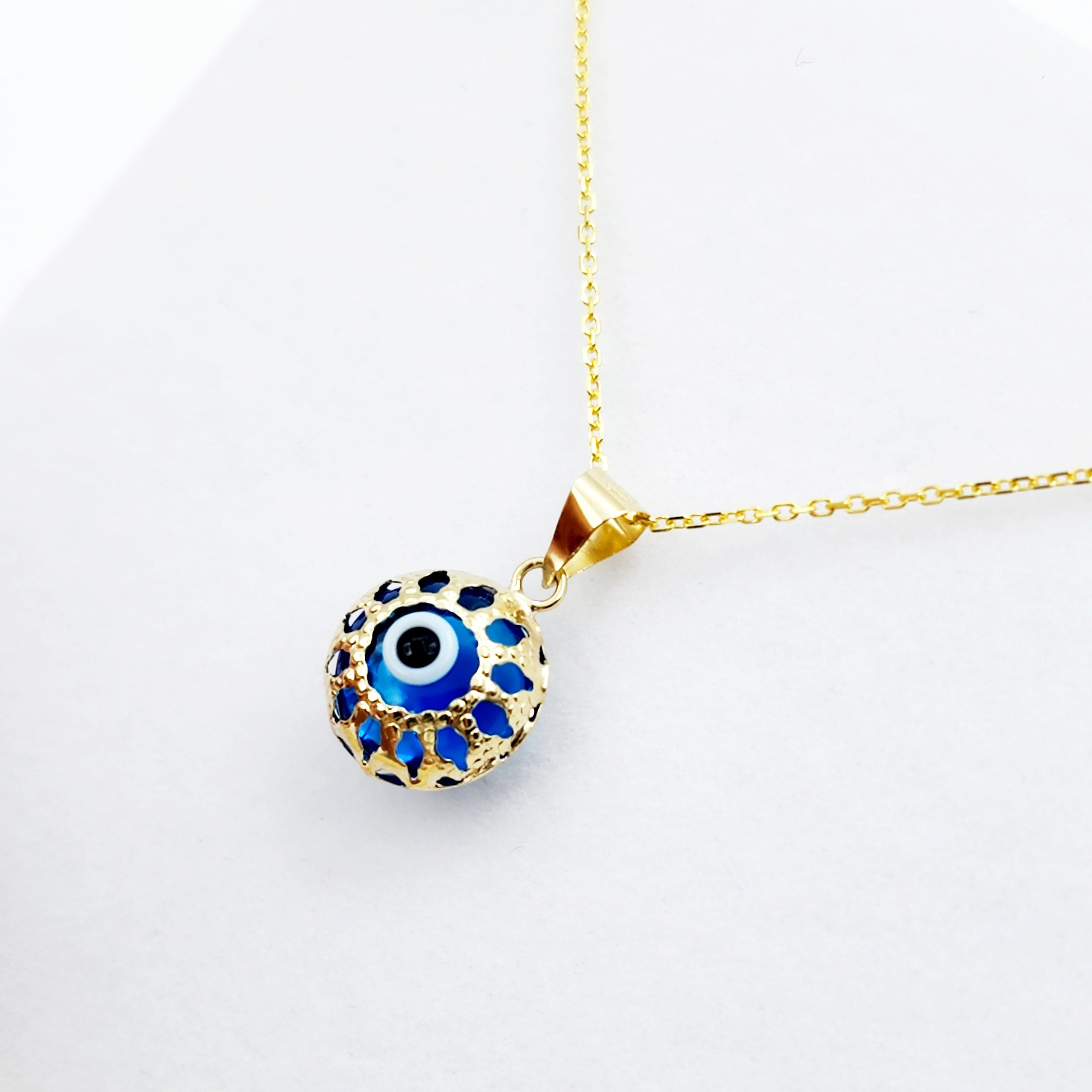 Gold Evil Eye Necklace | 10K Gold Evil Eye Pendant | Good Luck Necklace | Protection Pendant