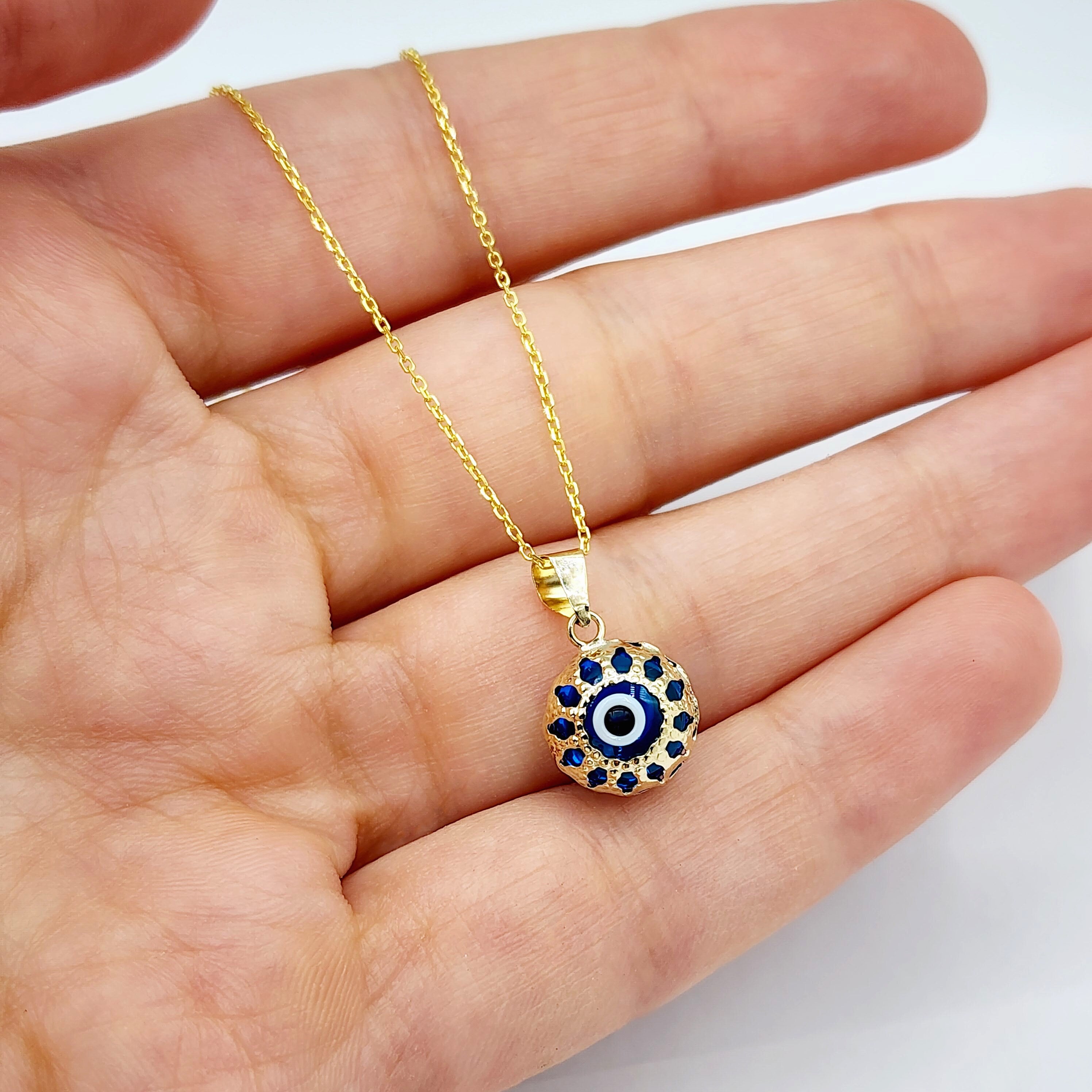 Gold Evil Eye Necklace | 10K Gold Evil Eye Pendant | Good Luck Necklace | Protection Pendant