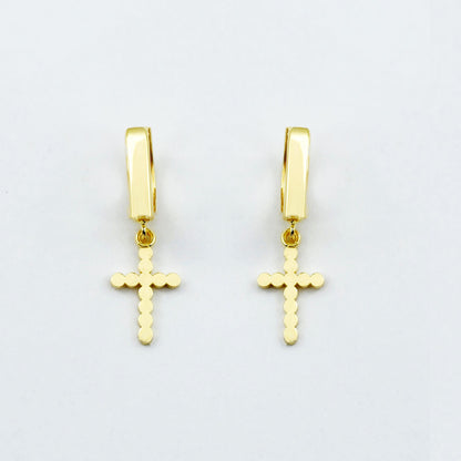 Gold Cross Charm Dangle Earrings | 10K Gold Cross Hoop Earrings | Small Gold Earrings for her | Gift for her | Dangle Earrings for Women