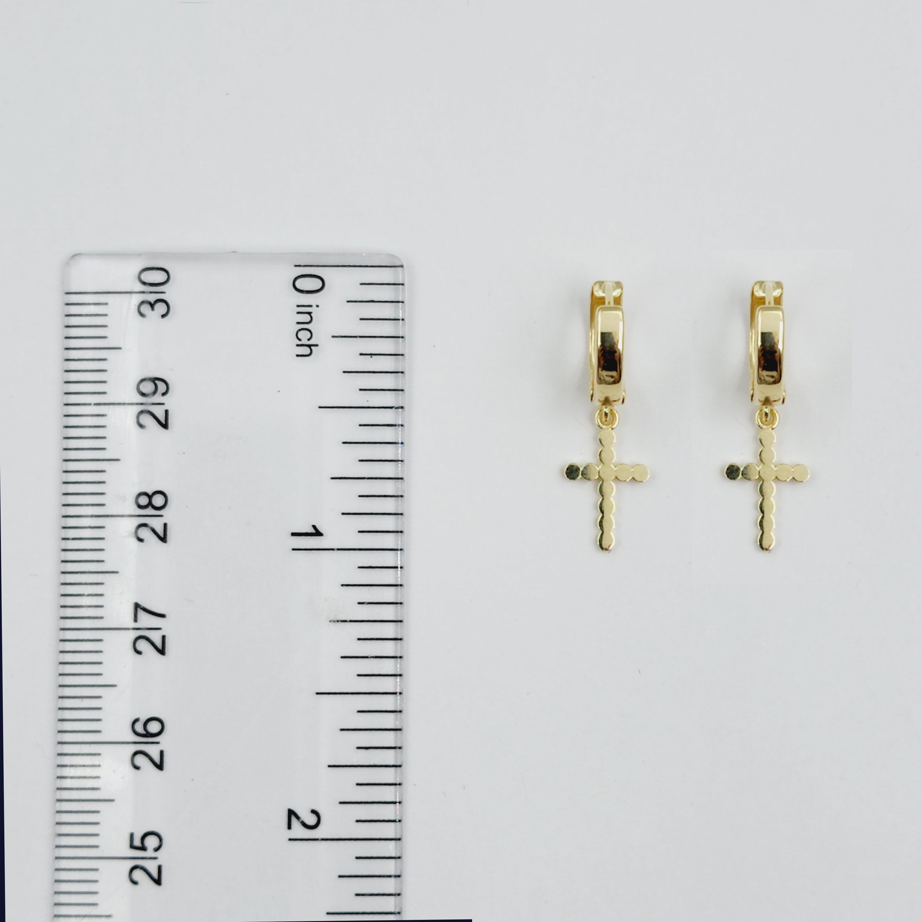 Gold Cross Charm Dangle Earrings | 10K Gold Cross Hoop Earrings | Small Gold Earrings for her | Gift for her | Dangle Earrings for Women