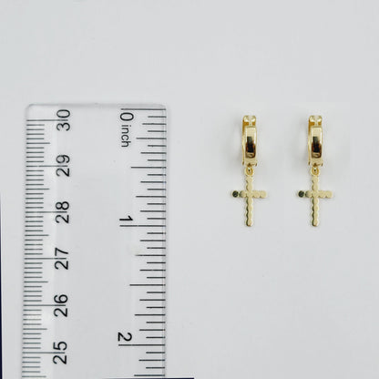 Gold Cross Charm Dangle Earrings | 10K Gold Cross Hoop Earrings | Small Gold Earrings for her | Gift for her | Dangle Earrings for Women