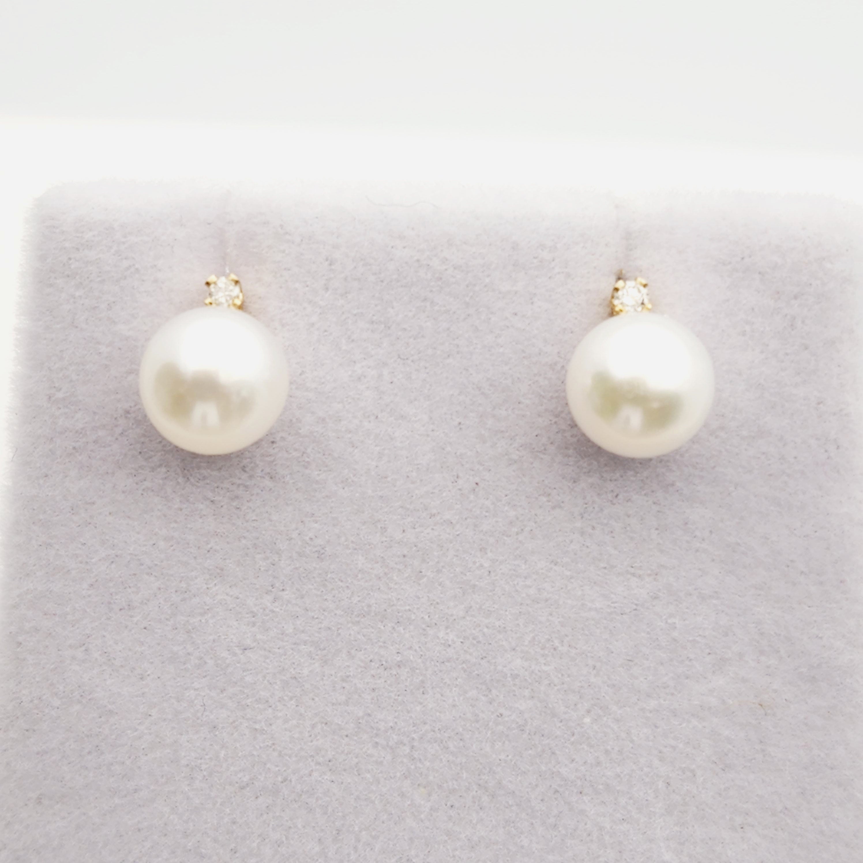 Gold Pearl Stud Earrings, 14K Yellow Gold Cultured Pearl 6mm with Diamond Earrings, June Birthstone, Handmade Earrings, Earrings  For Wedding