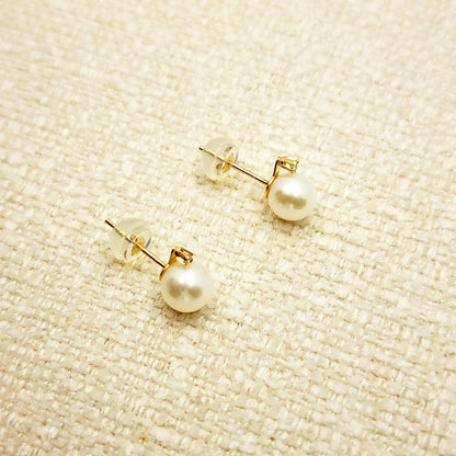 Gold Pearl Stud Earrings, 14K Yellow Gold Cultured Pearl 6mm with Diamond Earrings, June Birthstone, Handmade Earrings, Earrings  For Wedding