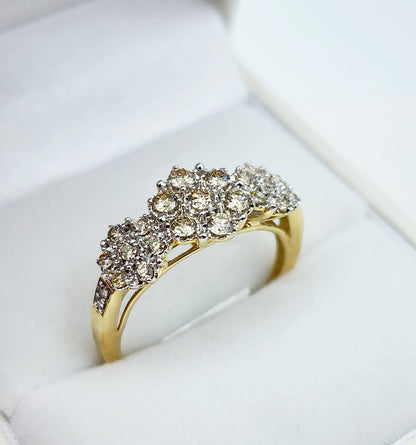 Gold Diamonds Ring, 10K Yellow Gold Diamond 0.50ct Past, Present, Future Ring , Wedding ring for women , Engagement Ring, Brides Ring