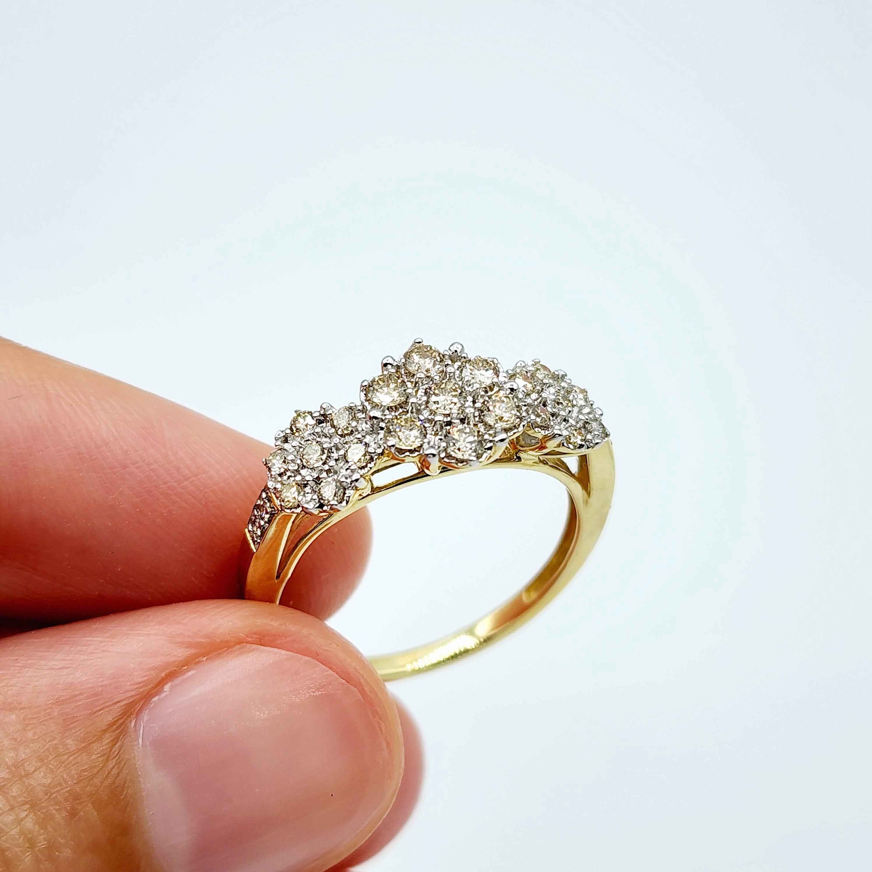 Gold Diamonds Ring, 10K Yellow Gold Diamond 0.50ct Past, Present, Future Ring , Wedding ring for women , Engagement Ring, Brides Ring