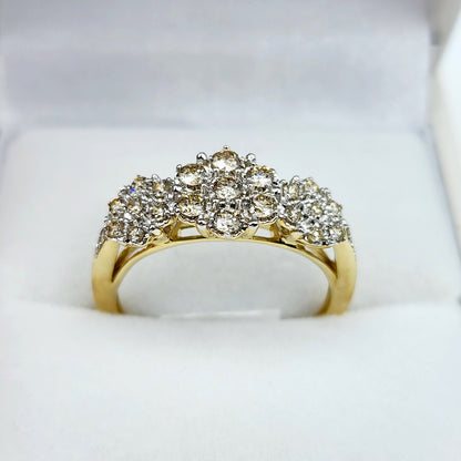 Gold Diamonds Ring, 10K Yellow Gold Diamond 0.50ct Past, Present, Future Ring , Wedding ring for women , Engagement Ring, Brides Ring