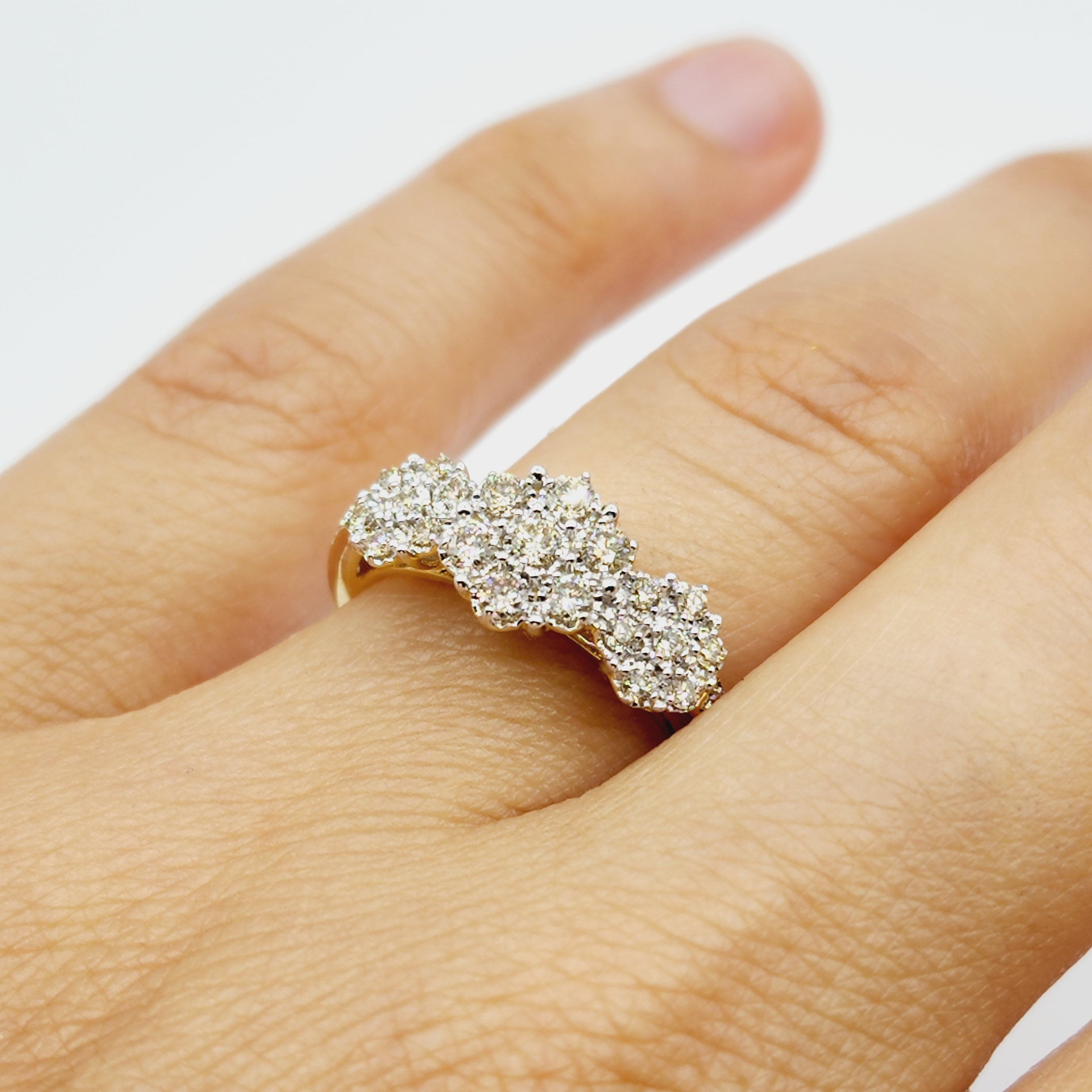 Gold Diamonds Ring, 10K Yellow Gold Diamond 0.50ct Past, Present, Future Ring , Wedding ring for women , Engagement Ring, Brides Ring