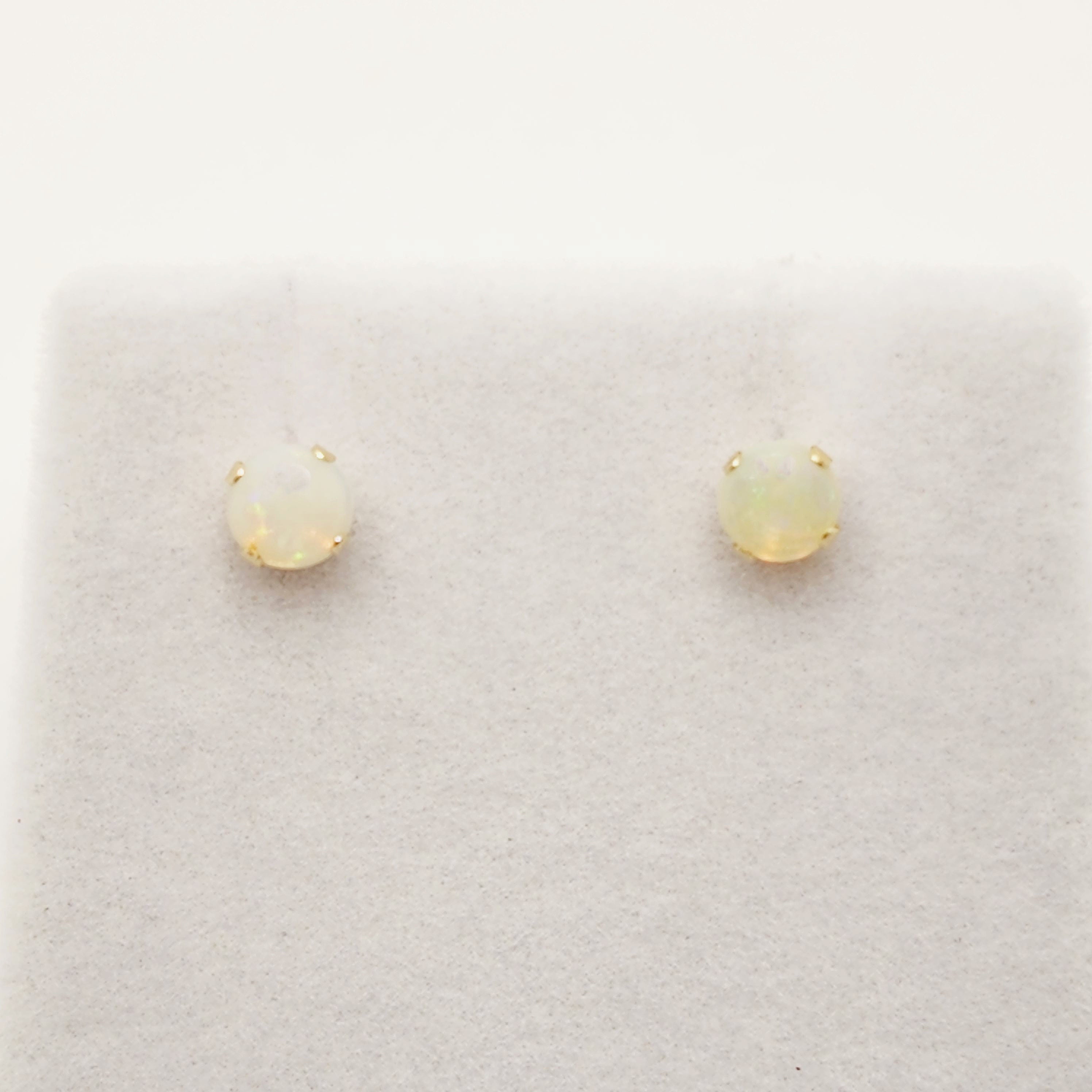 Gold Opal Stud Earrings, 10K Yellow Gold Opal 4mm Stud Earrings, October Birthstone, Opal Earrings,  Handmade Earrings
