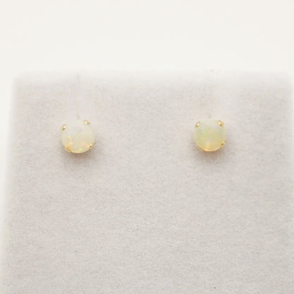 Gold Opal Stud Earrings, 10K Yellow Gold Opal 4mm Stud Earrings, October Birthstone, Opal Earrings,  Handmade Earrings