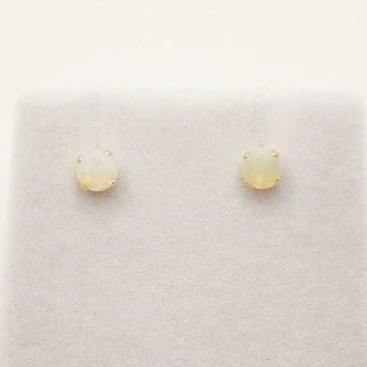 Gold Opal Stud Earrings, 10K Yellow Gold Opal 4mm Stud Earrings, October Birthstone, Opal Earrings,  Handmade Earrings