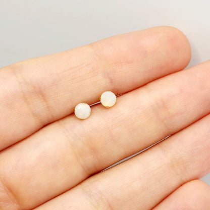 Gold Opal Stud Earrings, 10K Yellow Gold Opal 4mm Stud Earrings, October Birthstone, Opal Earrings,  Handmade Earrings