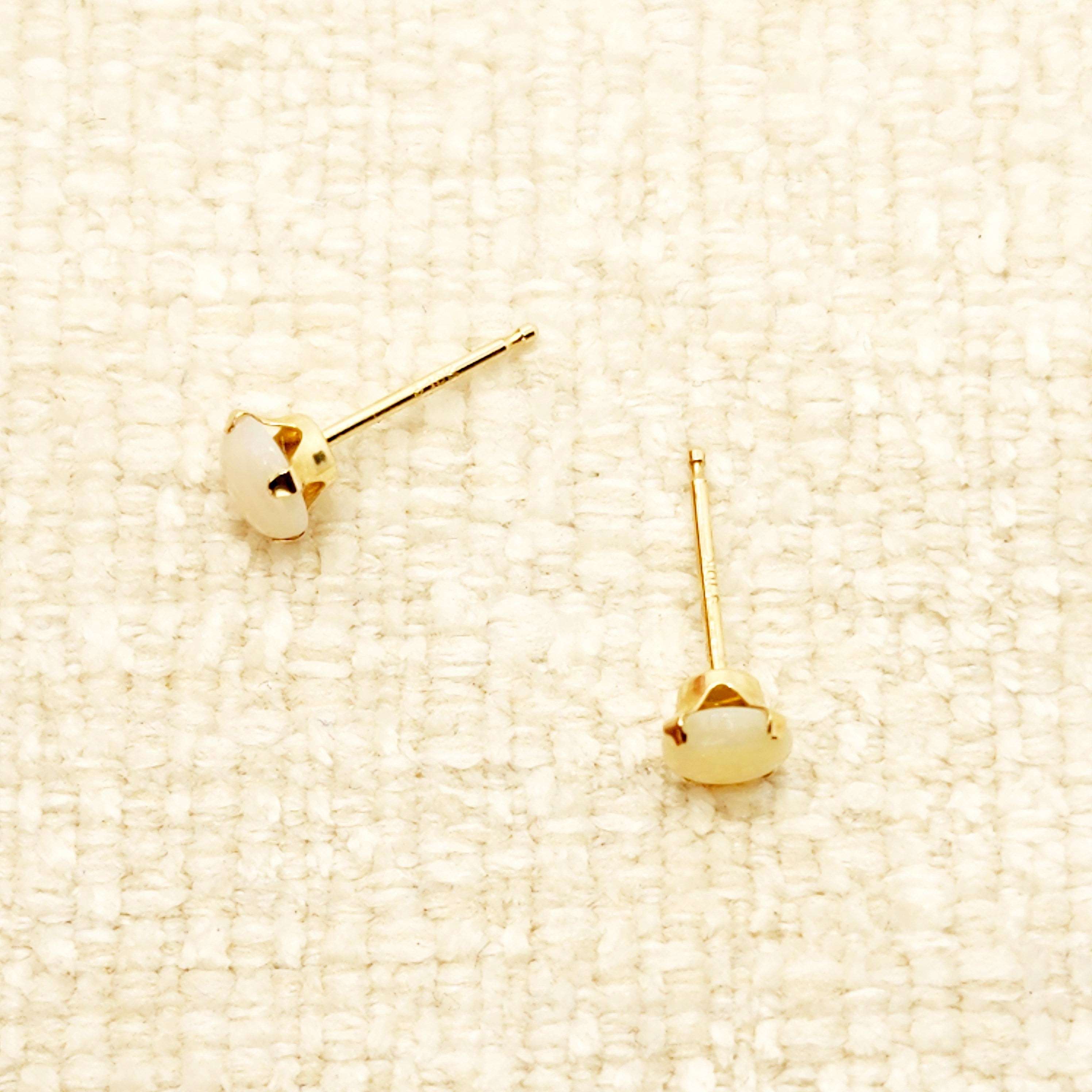 Gold Opal Stud Earrings, 10K Yellow Gold Opal 4mm Stud Earrings, October Birthstone, Opal Earrings,  Handmade Earrings
