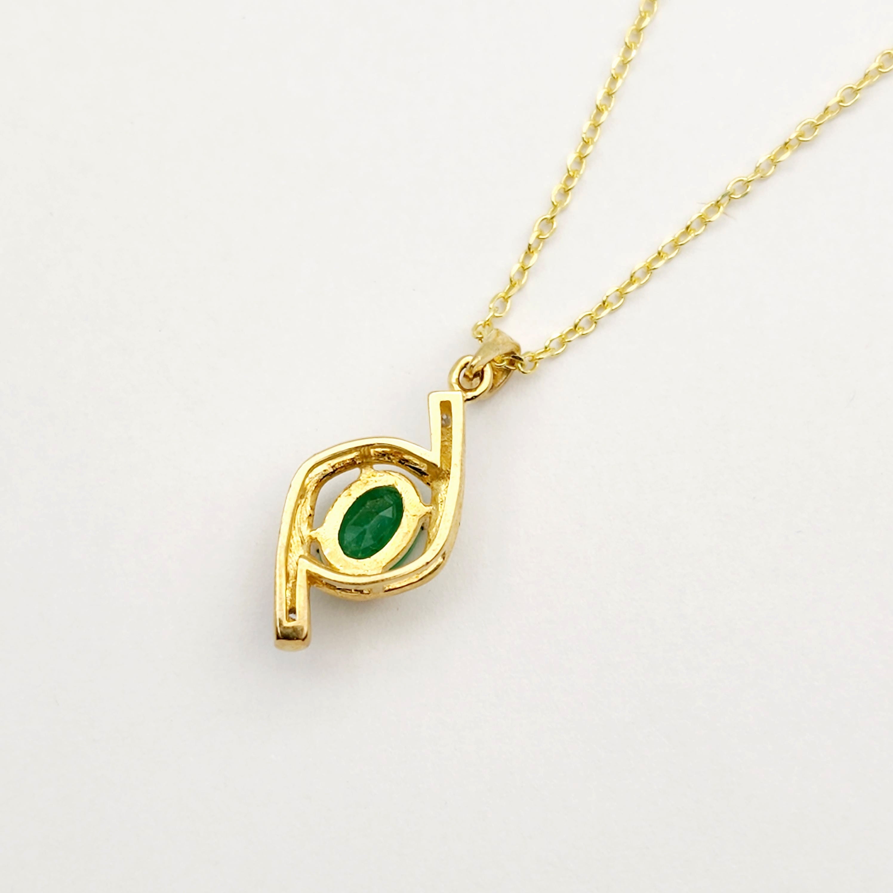 Gold Emerald Pendant Necklace, 10K Yellow Gold Natural Emerald 7x5mm with Diamond Pendant, May Birthstone, Emerald Jewelry, Necklace For Her