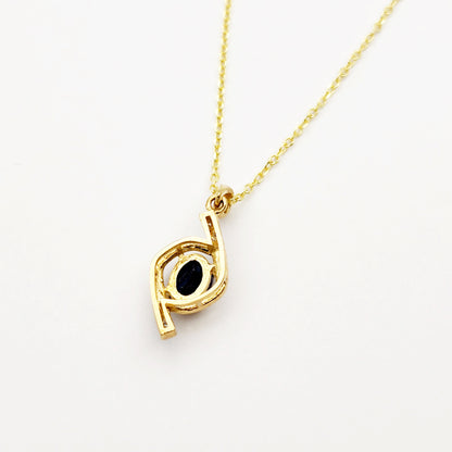 Gold Sapphire Pendant Necklace, 10K Yellow Gold Natural Blue Sapphire 7x5mm with Diamond Pendant, September Birthstone, Necklace For Her