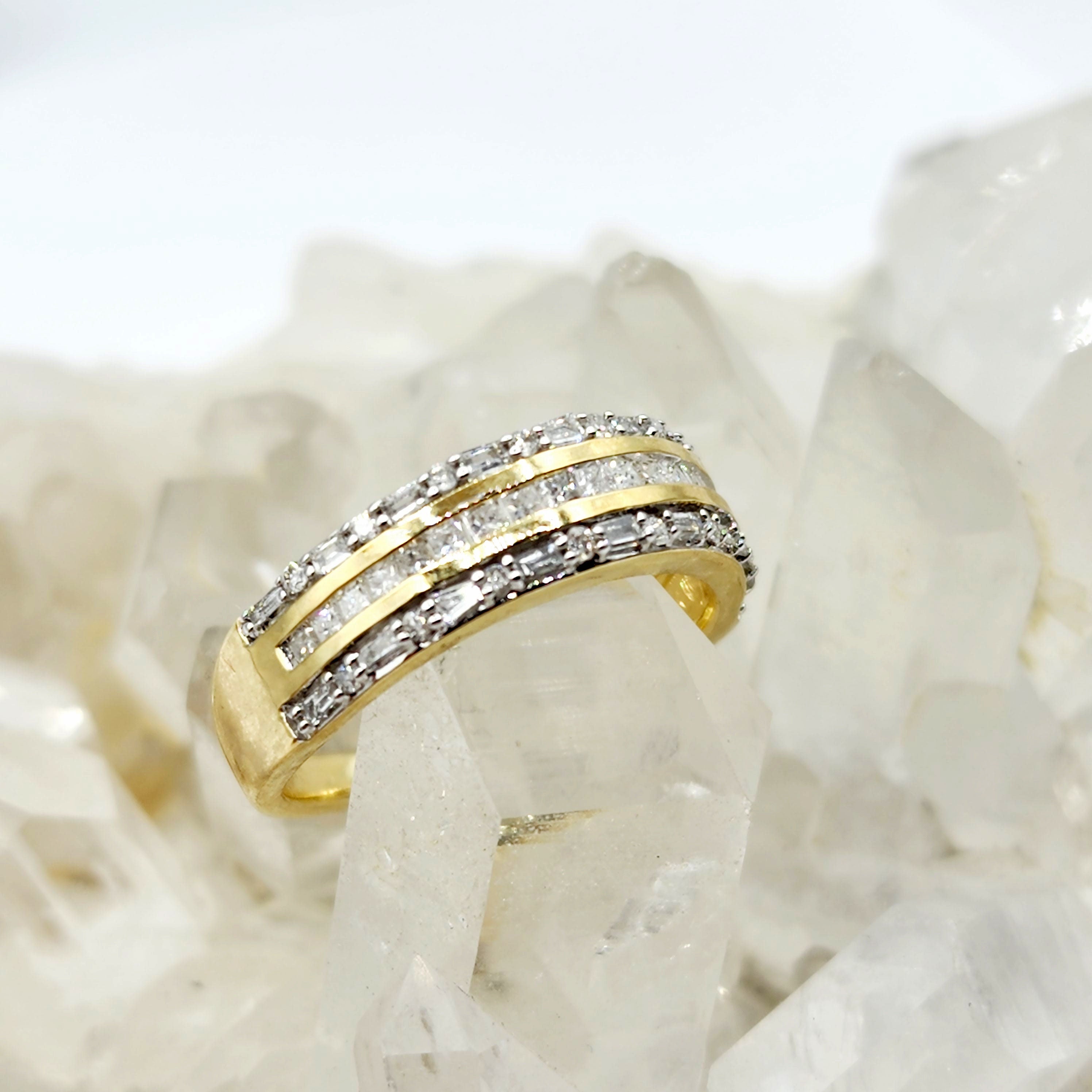 Gold Diamond Rings, 10K Yellow Gold Diamond 0.50ct Ring with Baguettes and Round Diamonds , Wedding Engagement Ring, Ring For Women