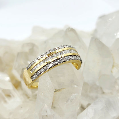 Gold Diamond Rings, 10K Yellow Gold Diamond 0.50ct Ring with Baguettes and Round Diamonds , Wedding Engagement Ring, Ring For Women