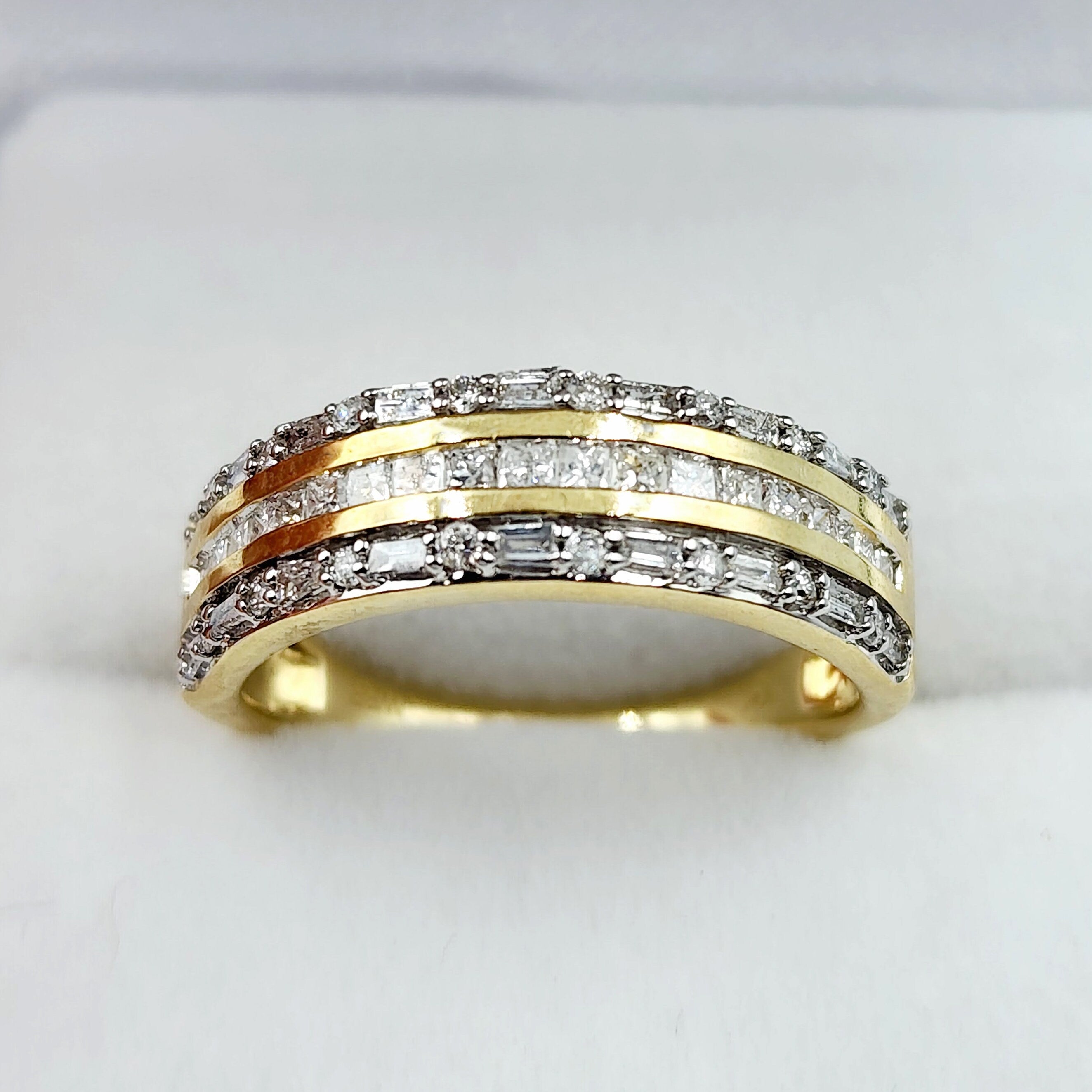 Gold Diamond Rings, 10K Yellow Gold Diamond 0.50ct Ring with Baguettes and Round Diamonds , Wedding Engagement Ring, Ring For Women